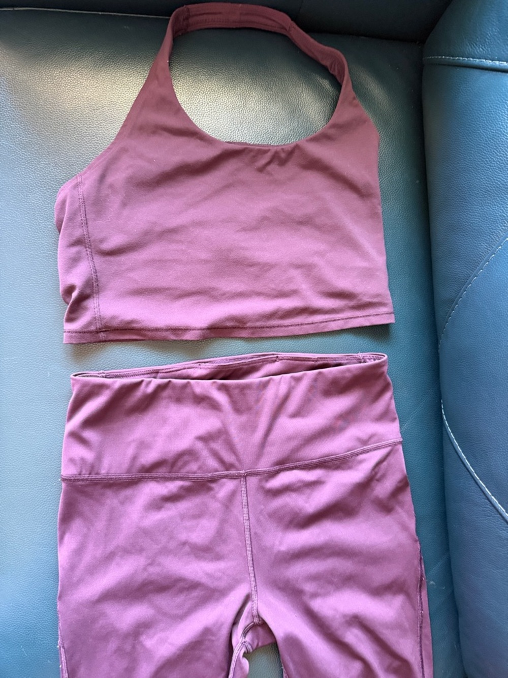 Athleta ultimate stash pocket crop Mauve  Leggings with Halter top
